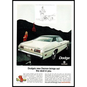 1971 Dodge Demon 2 Door Coupe Vintage Print Ad Black Rock Yard Wall Art 8x11